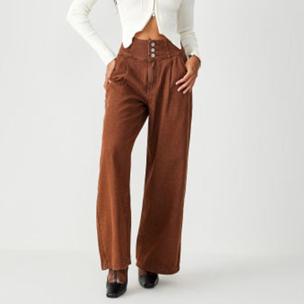 Brown Denim High Waist Solid Wide Leg Jeans - NWT